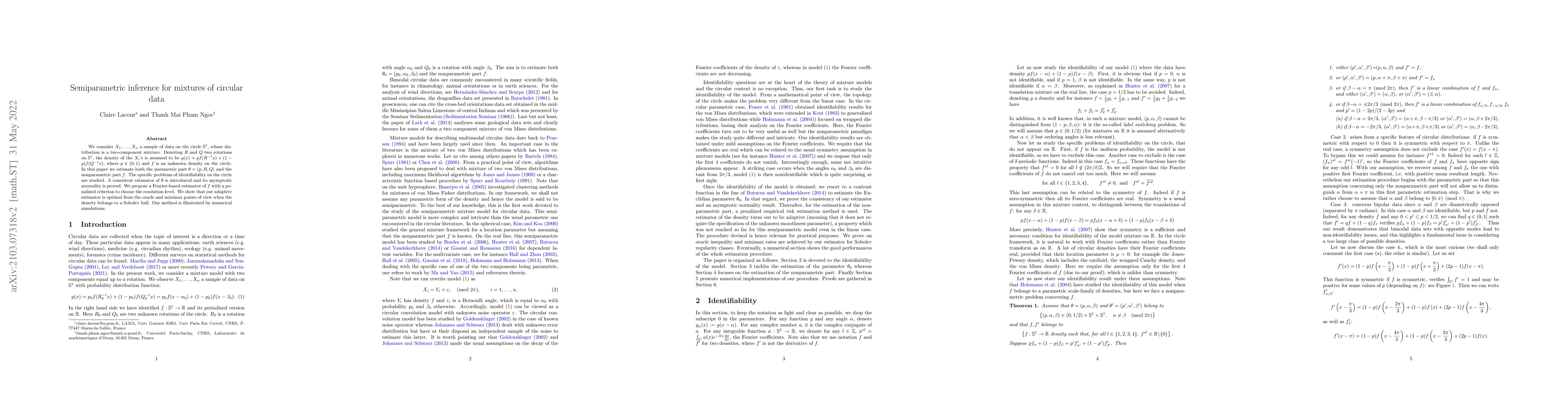 Thumbnail for Semiparametric inference for mixtures of circular data