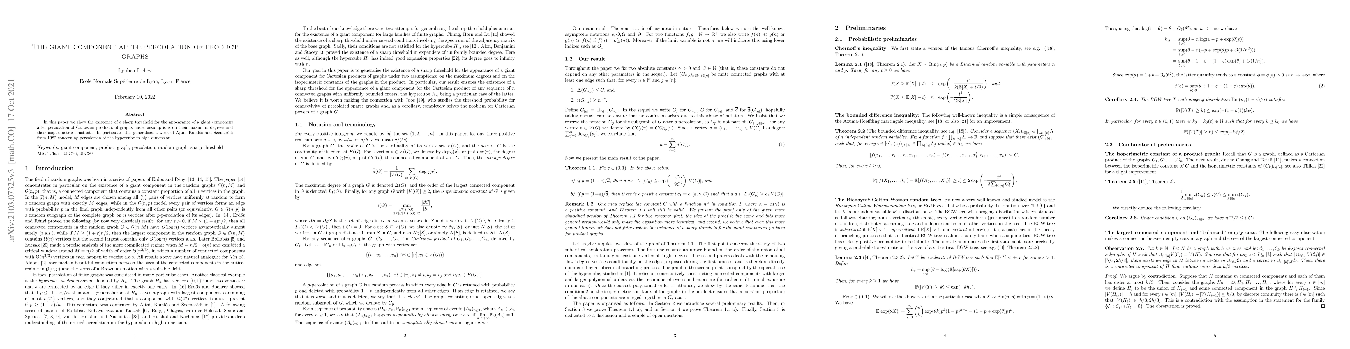Thumbnail for The giant component after percolation of product graphs