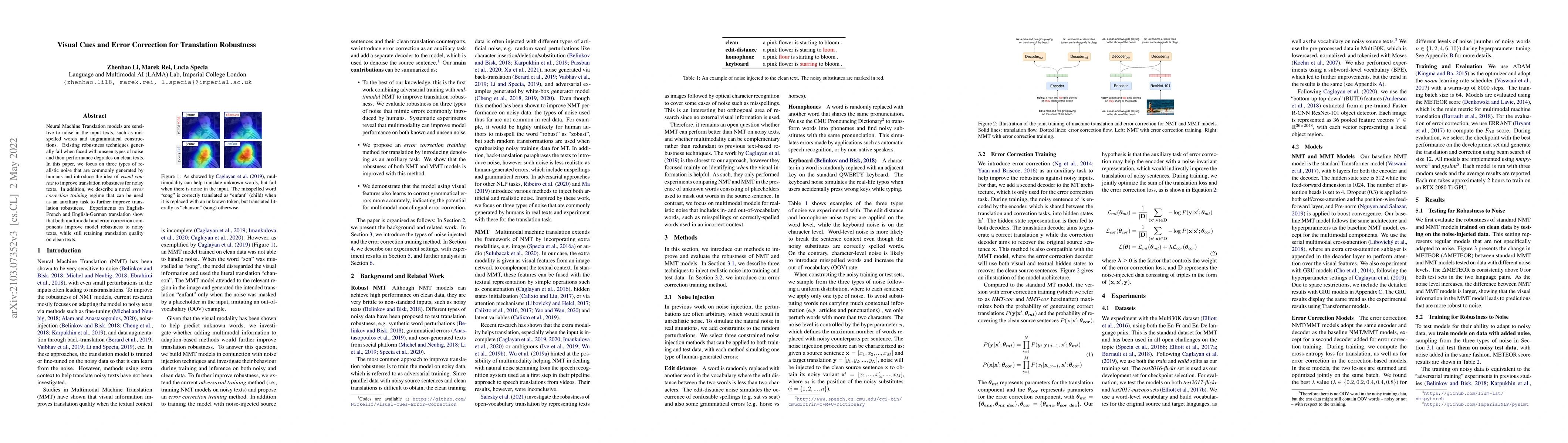 Thumbnail for Visual Cues and Error Correction for Translation Robustness