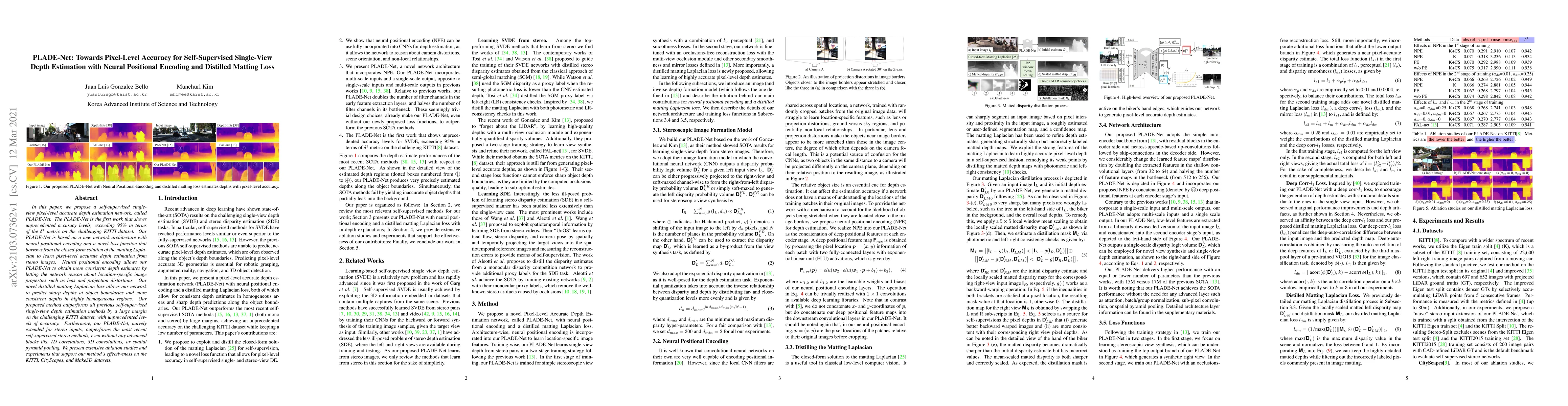 Thumbnail for PLADE-Net: Towards Pixel-Level Accuracy for Self-Supervised Single-View
  Depth Estimation with Neural Positional Encoding and Distilled Matting Loss