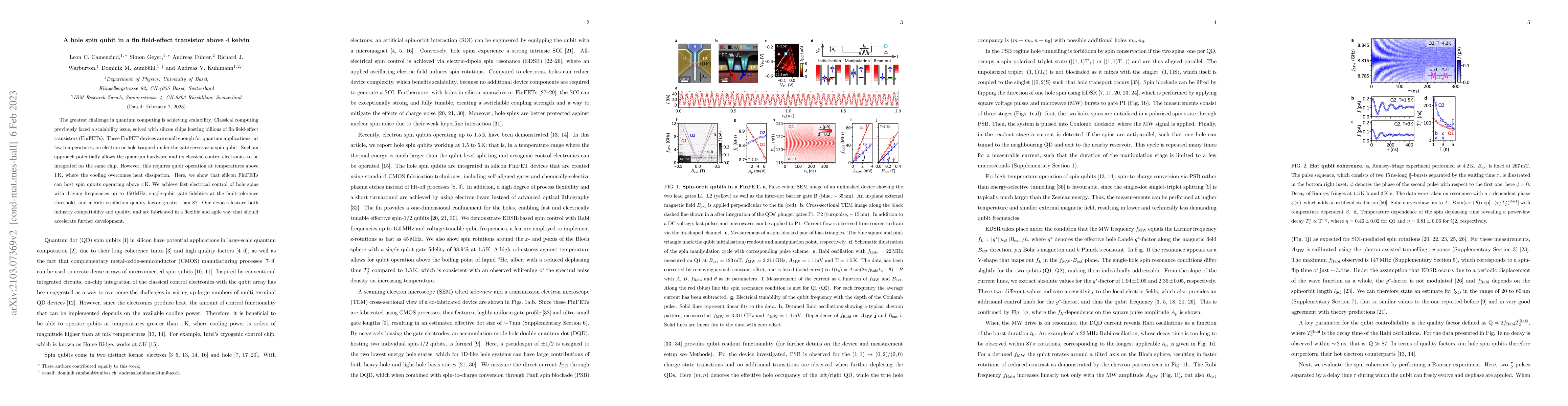 Thumbnail for A hole spin qubit in a fin field-effect transistor above 4 kelvin