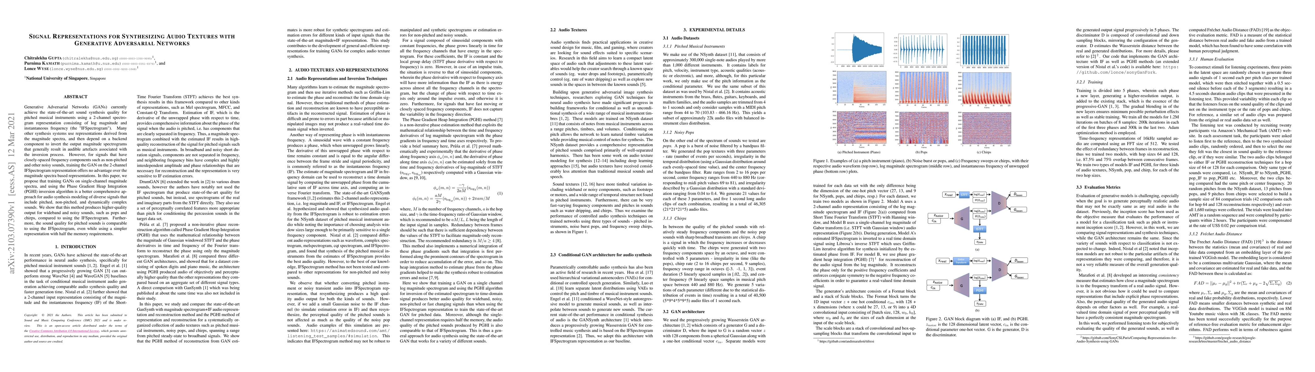 Thumbnail for Signal Representations for Synthesizing Audio Textures with Generative
  Adversarial Networks