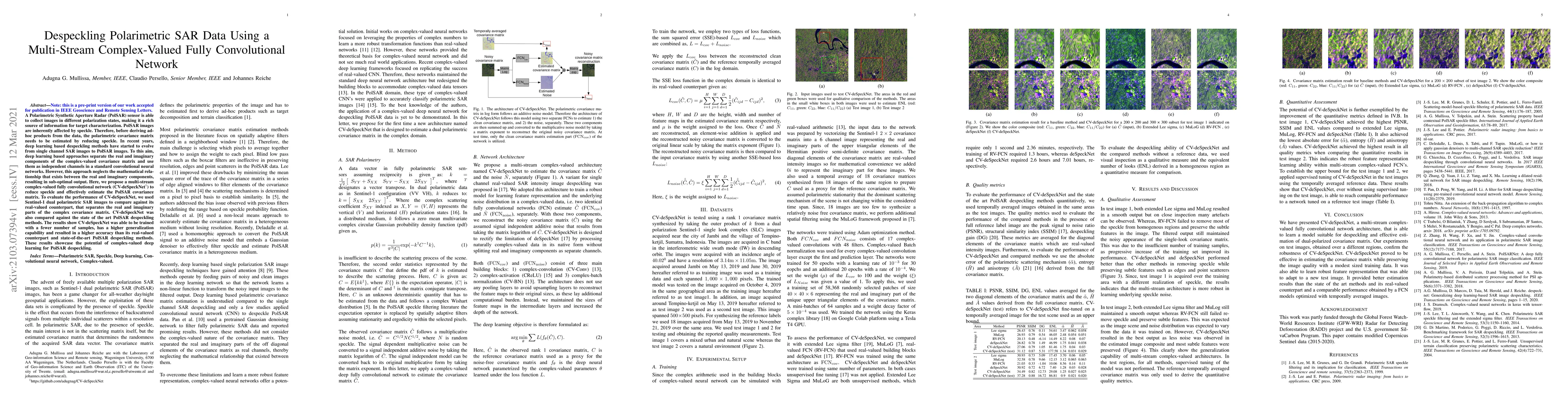 Thumbnail for Despeckling Polarimetric SAR Data Using a Multi-Stream Complex-Valued
  Fully Convolutional Network