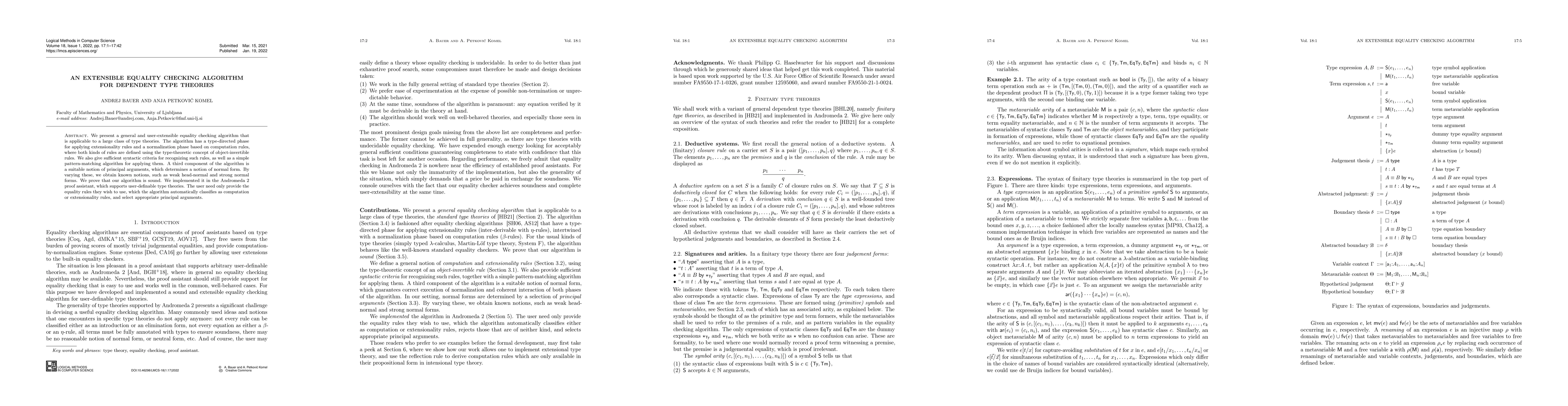 Thumbnail for An extensible equality checking algorithm for dependent type theories
