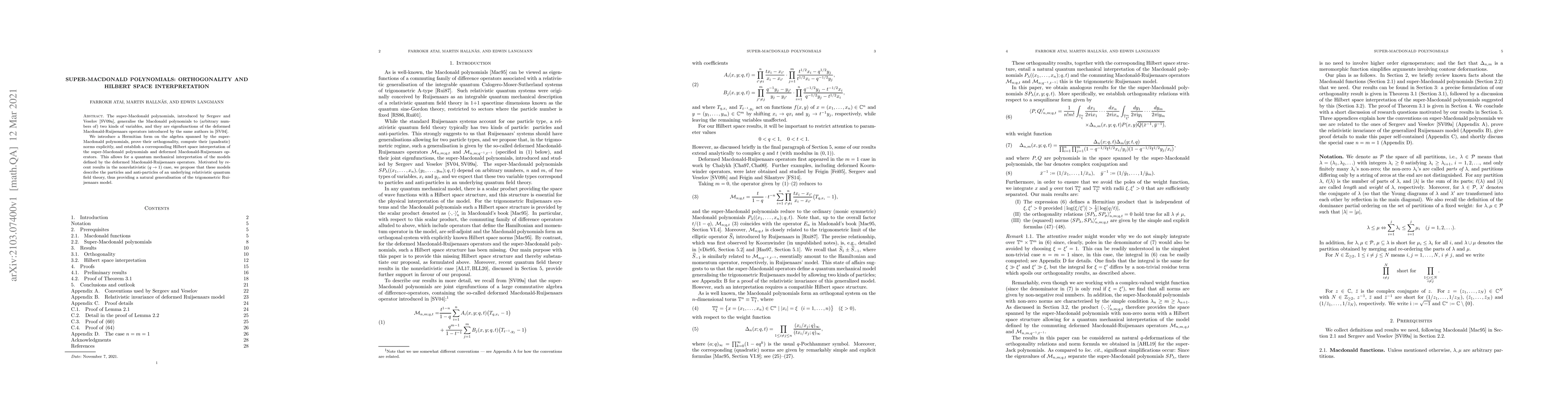 Thumbnail for Super-Macdonald polynomials: Orthogonality and Hilbert space
  interpretation