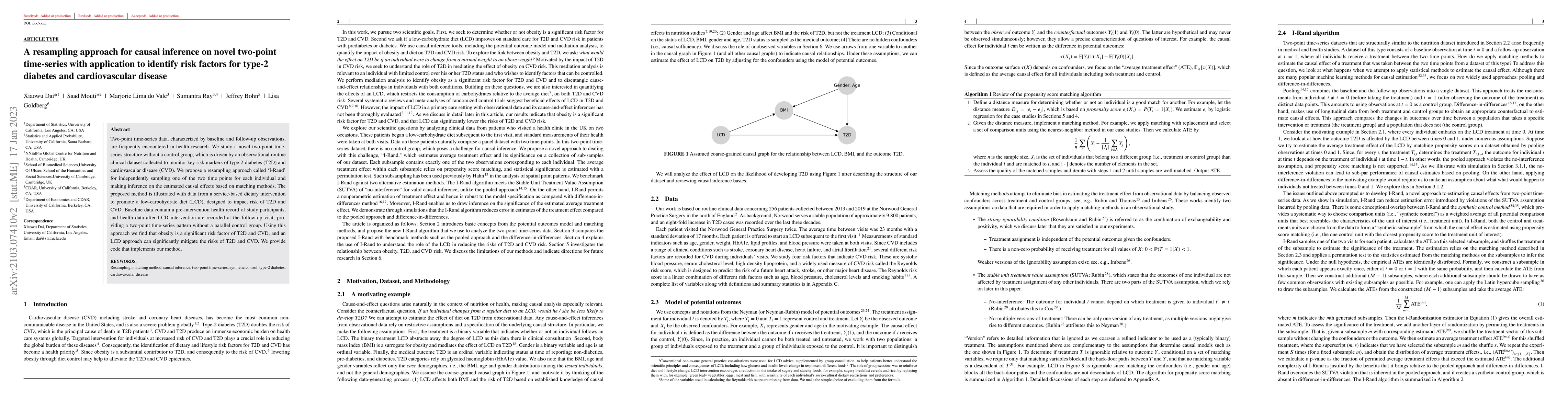 Thumbnail for A resampling approach for causal inference on novel two-point
  time-series with application to identify risk factors for type-2 diabetes and
  cardiovascular disease