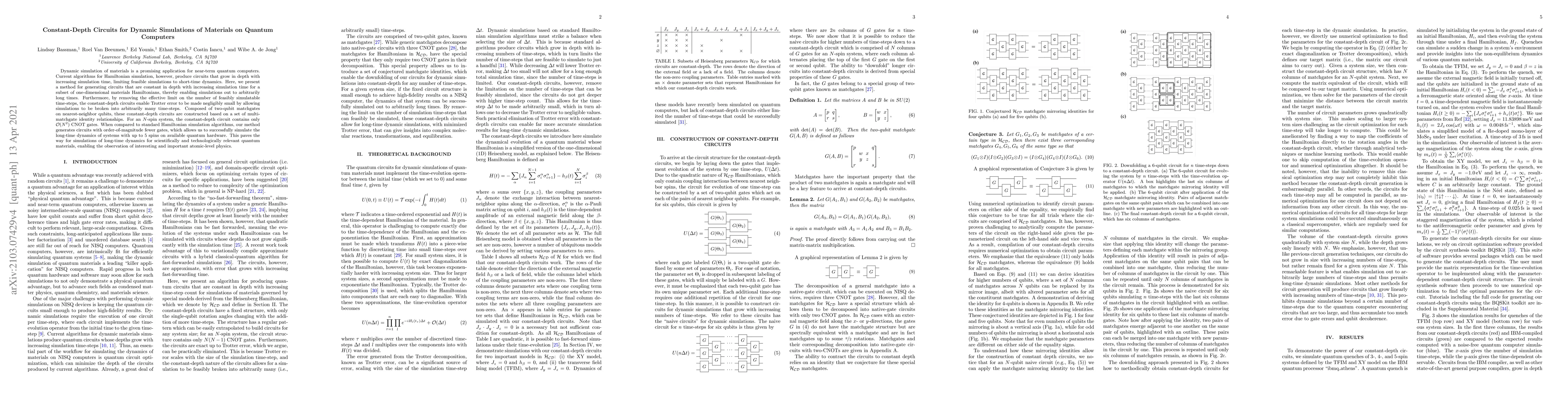 Thumbnail for Constant-Depth Circuits for Dynamic Simulations of Materials on Quantum
  Computers