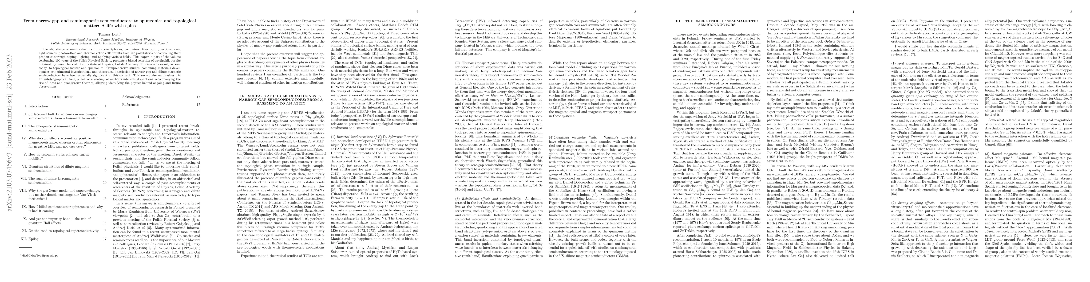 Thumbnail for From narrow-gap and semimagnetic semiconductors to spintronics and
  topological matter: a life with spins