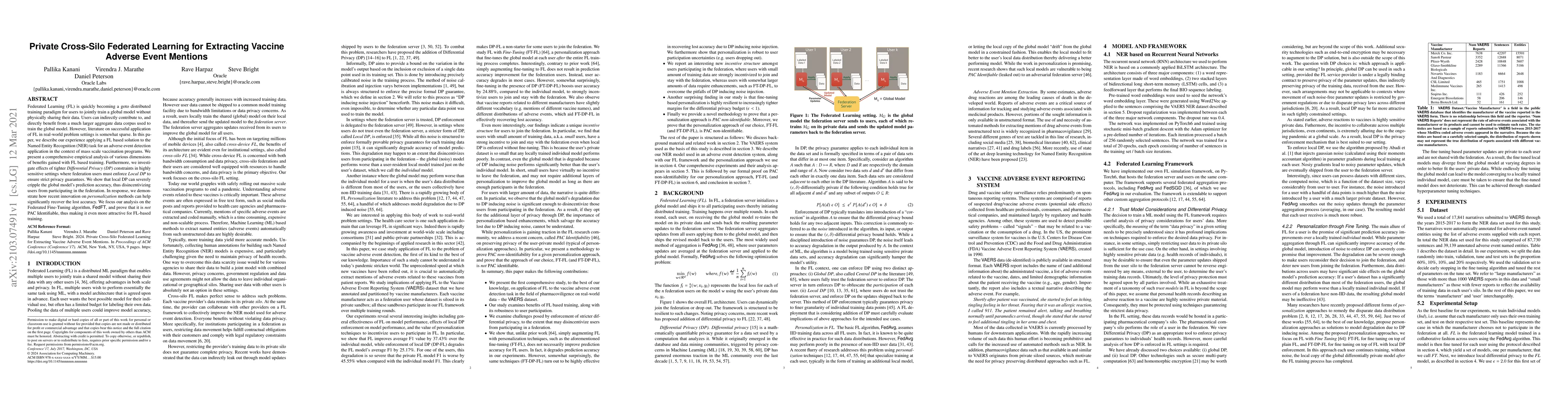 Thumbnail for Private Cross-Silo Federated Learning for Extracting Vaccine Adverse
  Event Mentions
