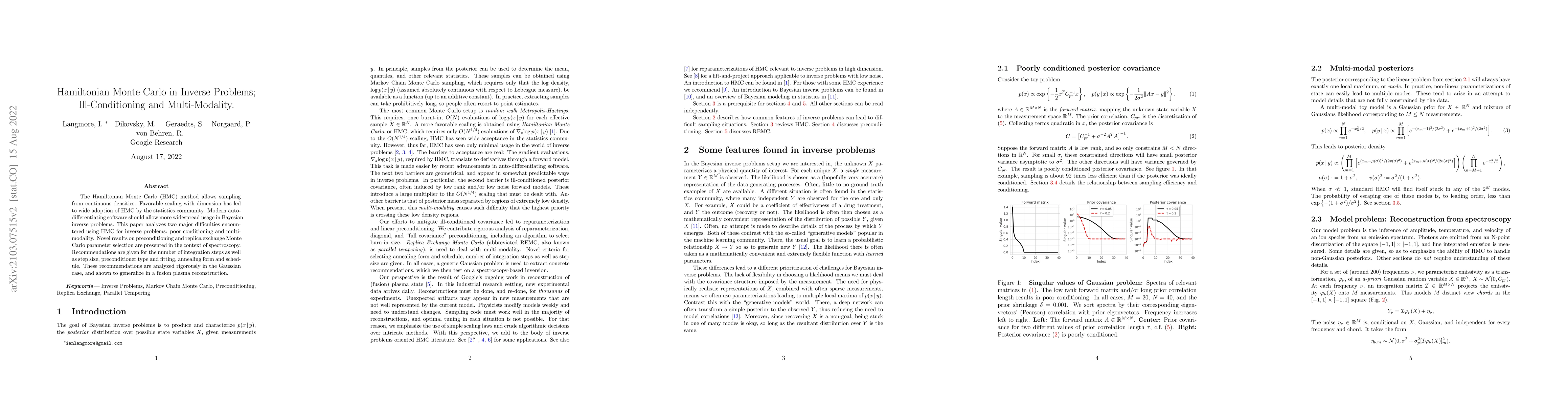 Thumbnail for Hamiltonian Monte Carlo in Inverse Problems; Ill-Conditioning and
  Multi-Modality