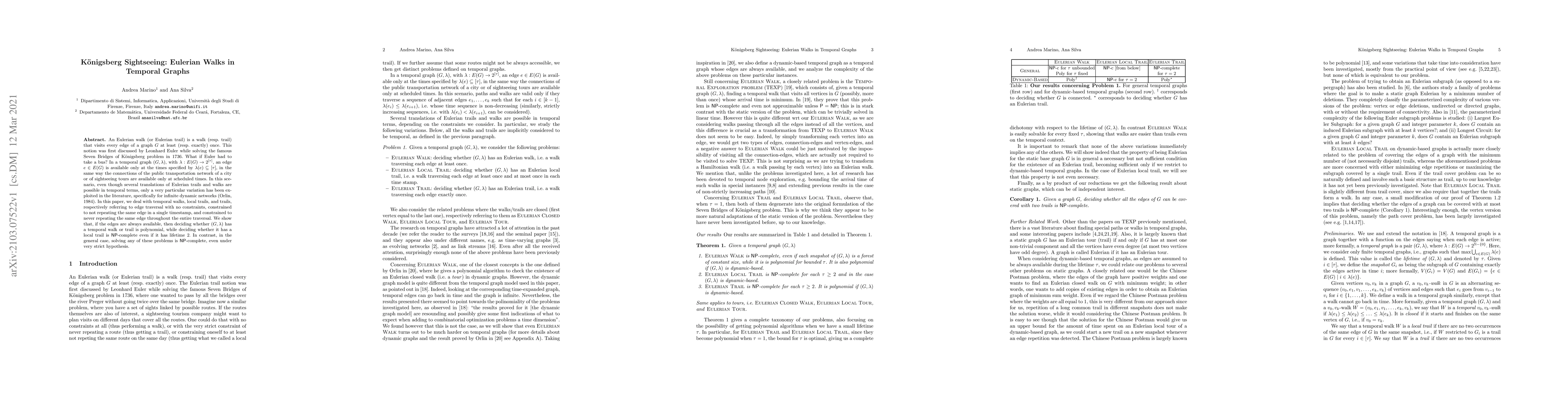 Thumbnail for K\"{o}nigsberg Sightseeing: Eulerian Walks in Temporal Graphs