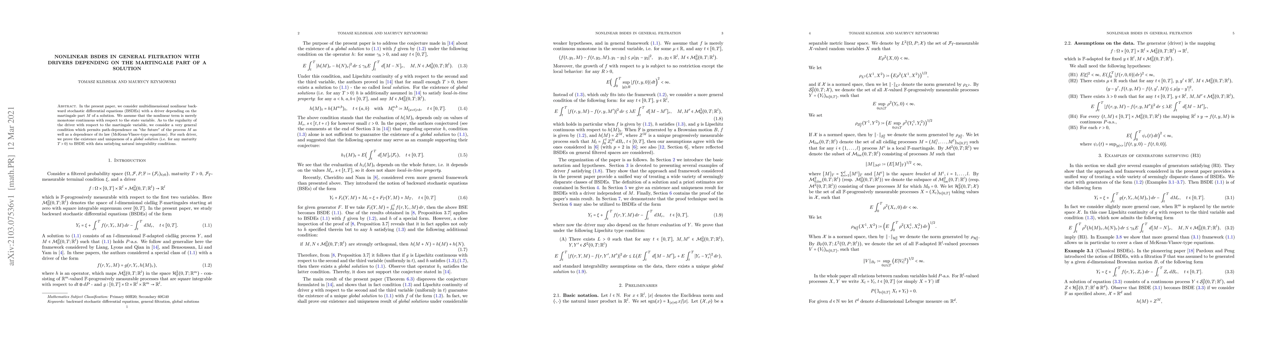 Thumbnail for Nonlinear BSDEs in general filtration with drivers depending on the
  martingale part of a solution
