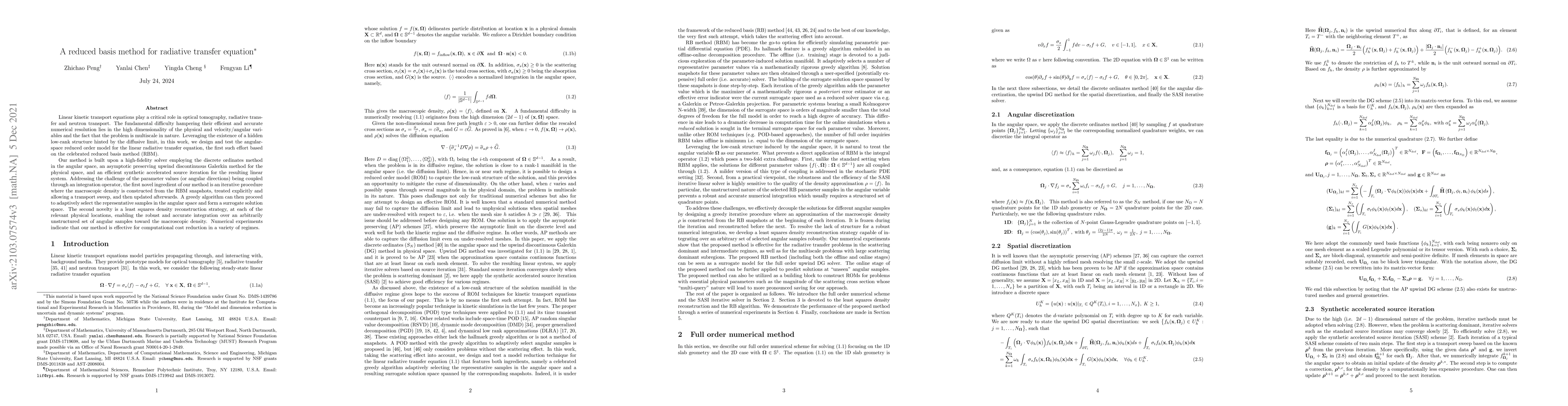 Thumbnail for A reduced basis method for radiative transfer equation