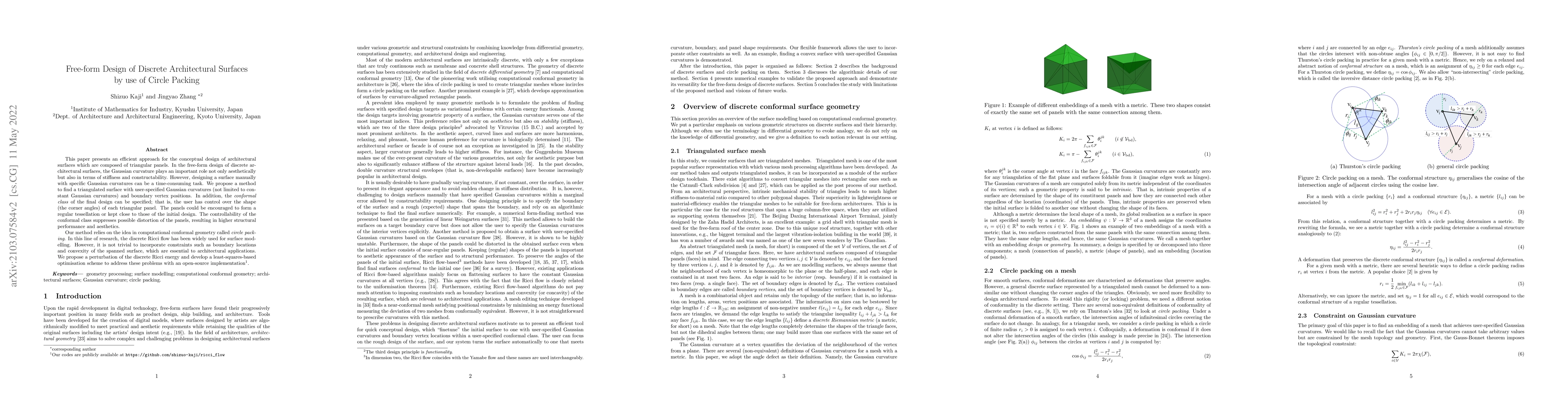 Thumbnail for Free-form Design of Discrete Architectural Surfaces by use of Circle
  Packing
