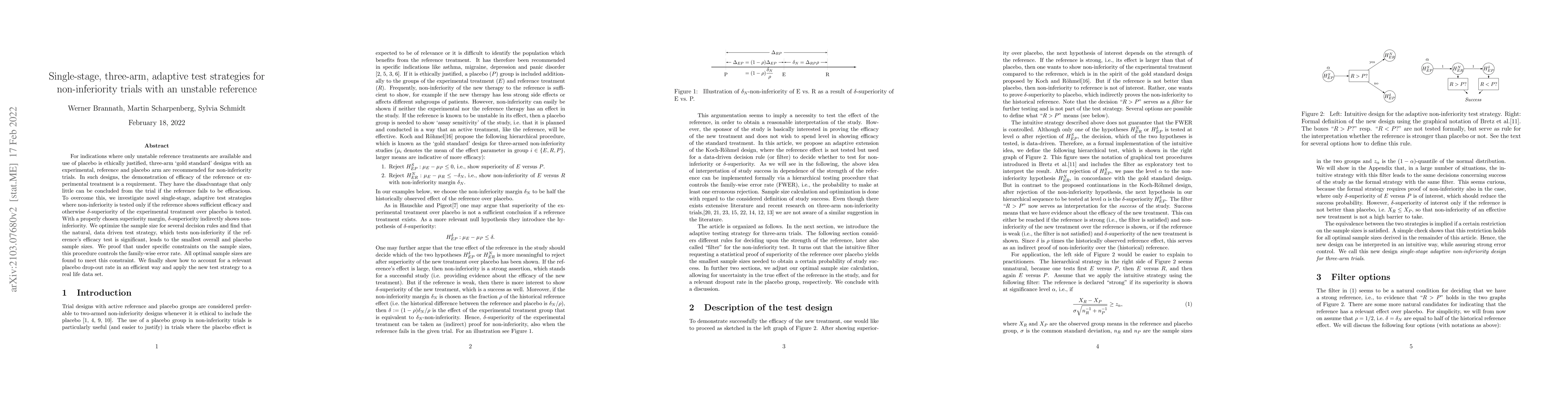 Thumbnail for Single-stage, three-arm, adaptive test strategies for non-inferiority
  trials with an unstable reference