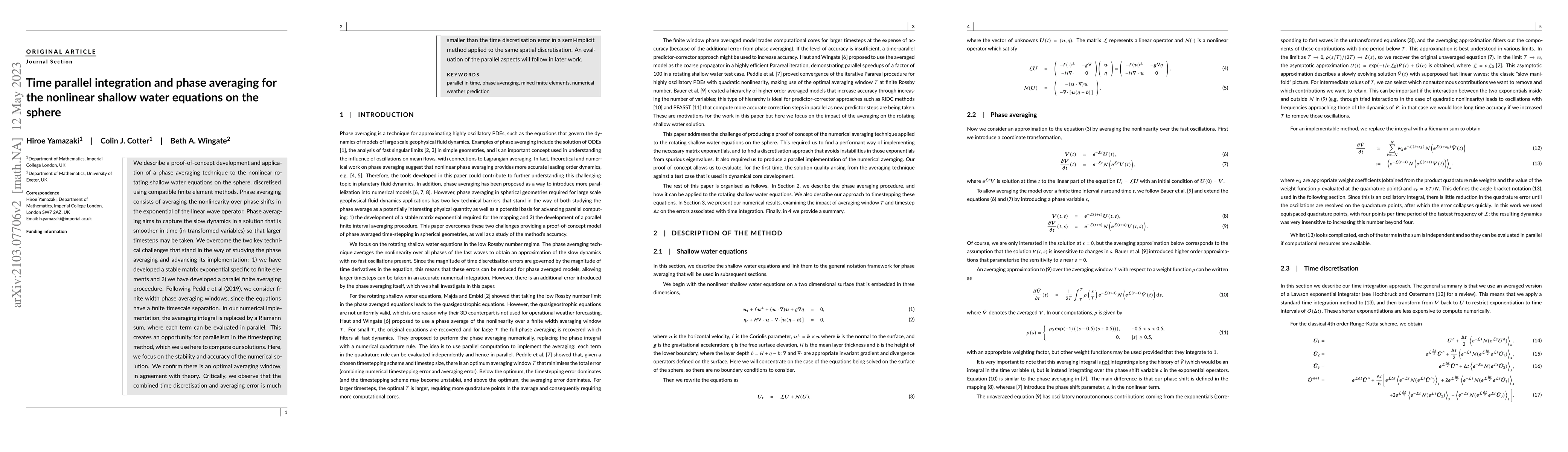 Thumbnail for Time parallel integration and phase averaging for the nonlinear shallow
  water equations on the sphere