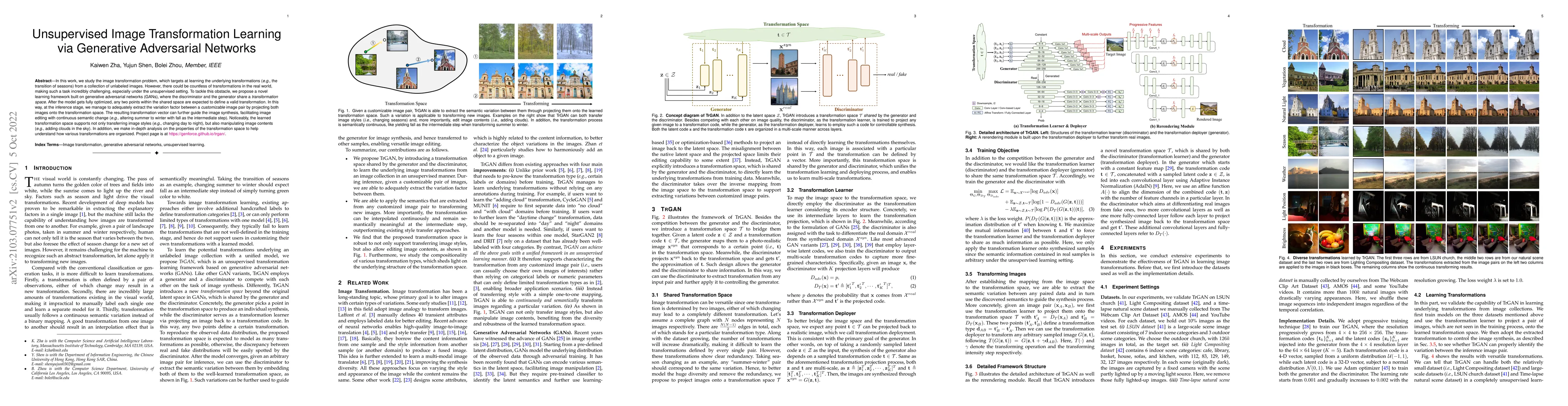 Thumbnail for Unsupervised Image Transformation Learning via Generative Adversarial
  Networks