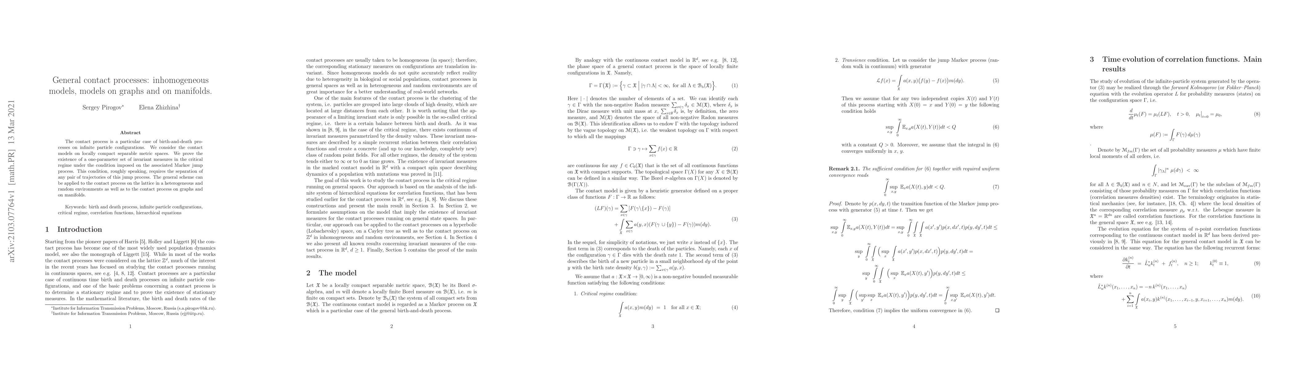 Thumbnail for General contact processes: inhomogeneous models, models on graphs and on
  manifolds