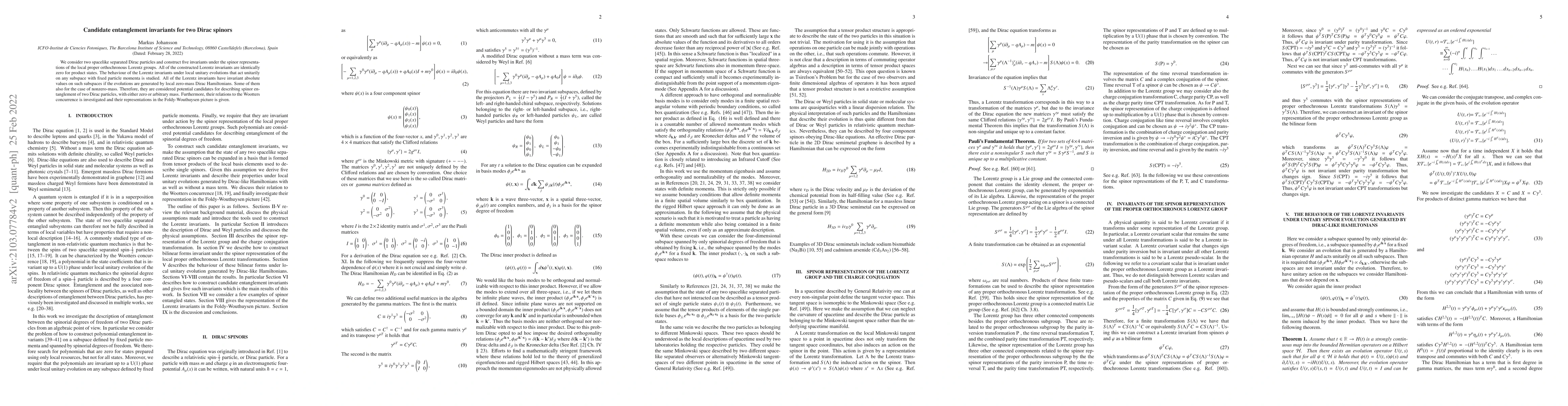 Thumbnail for Candidate entanglement invariants for two Dirac spinors