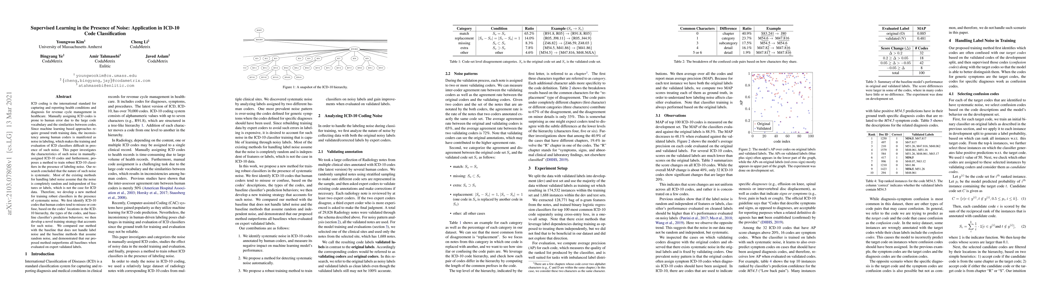 Thumbnail for Supervised Learning in the Presence of Noise: Application in ICD-10 Code
  Classification