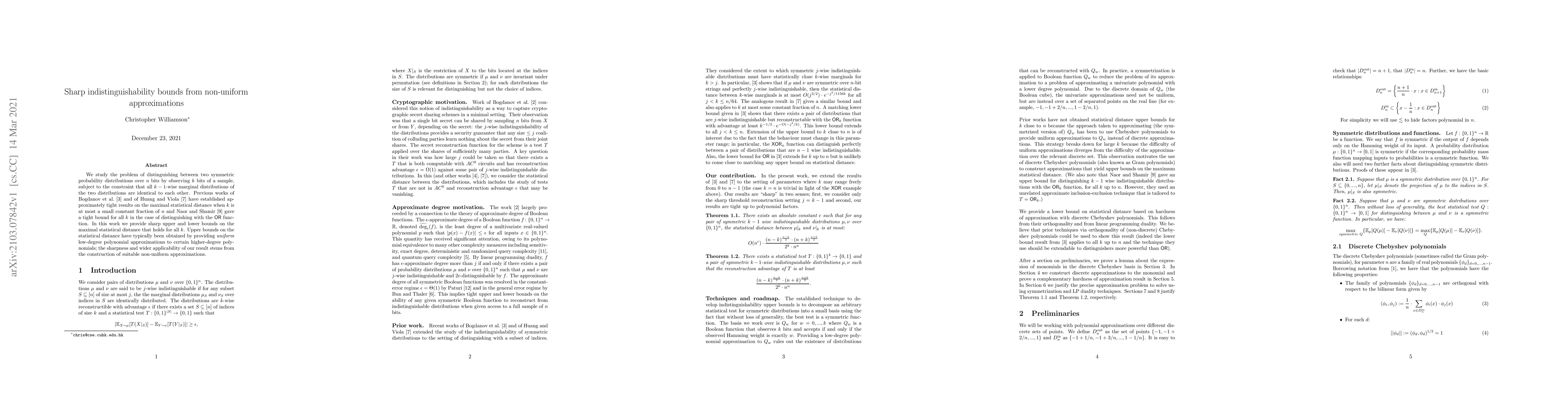 Thumbnail for Sharp indistinguishability bounds from non-uniform approximations