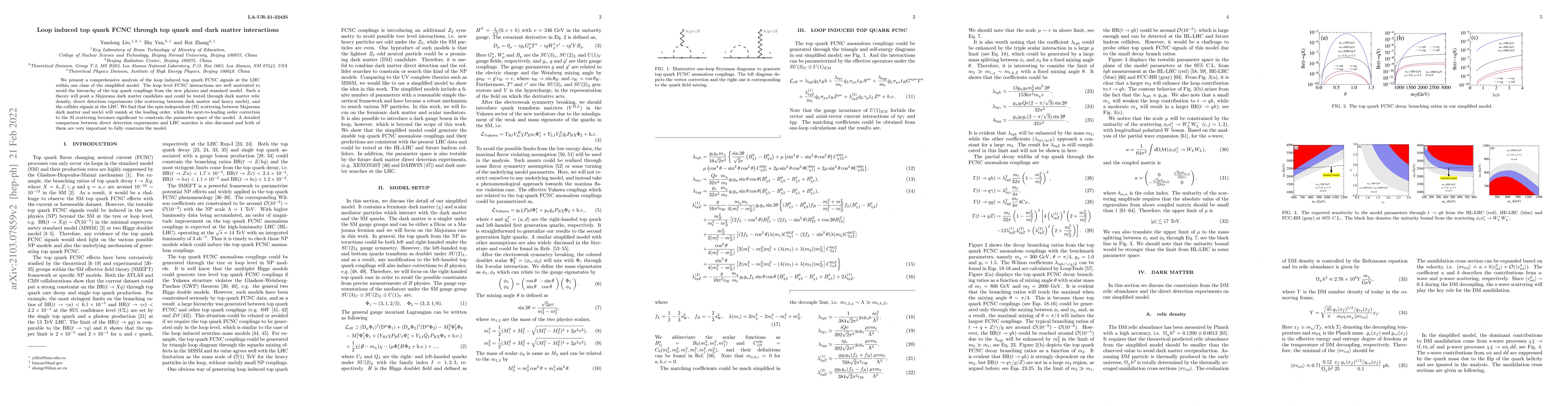 Thumbnail for Loop induced top quark FCNC through top quark and dark matter
  interactions