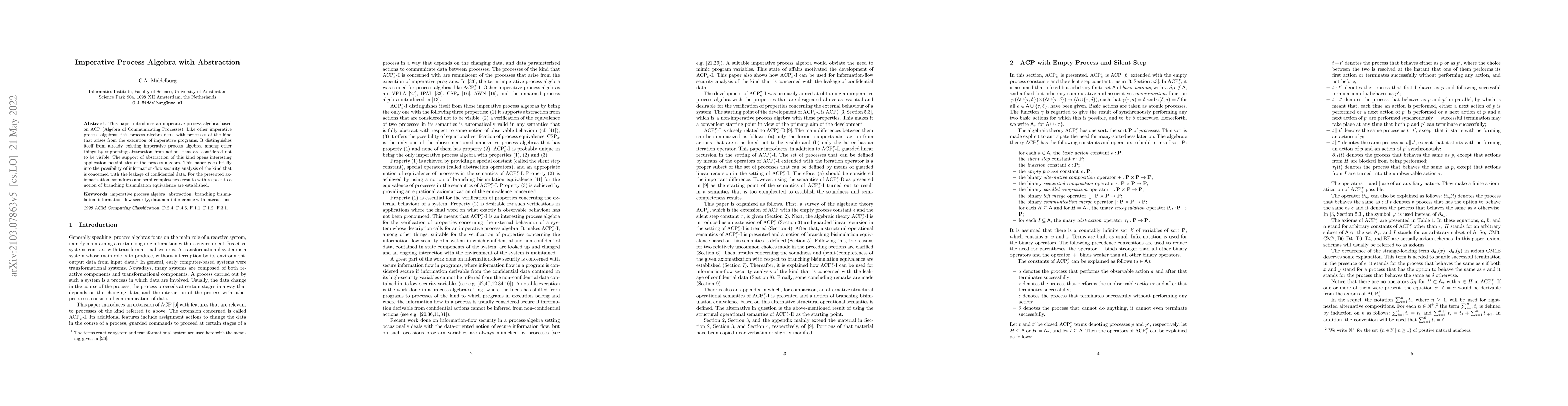 Thumbnail for Imperative process algebra with abstraction