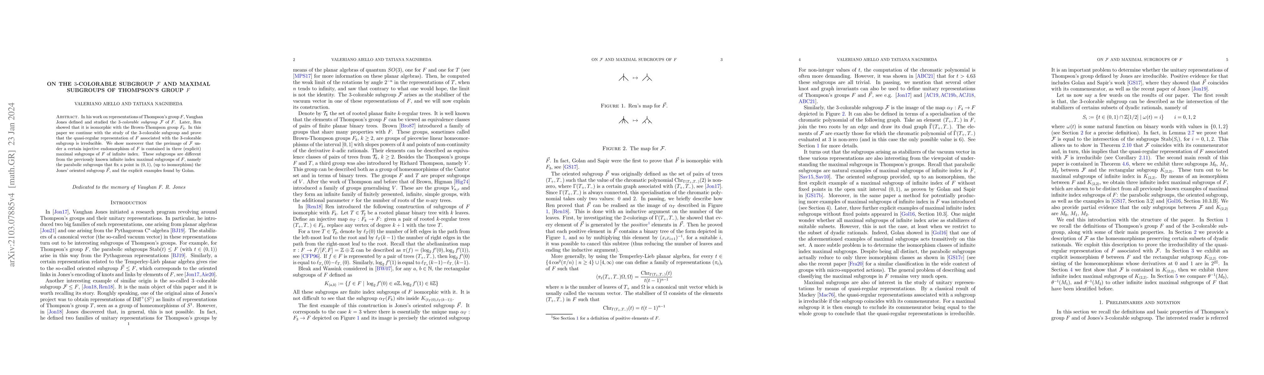 Thumbnail for On the $3$-colorable subgroup $\mathcal{F}$ and maximal subgroups of
  Thompson's group $F$