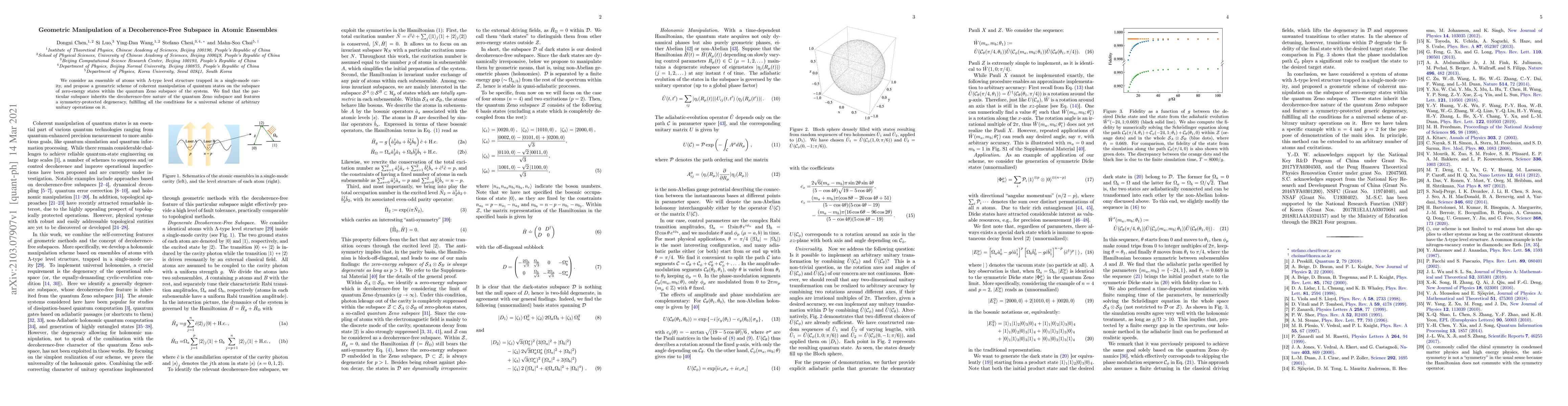 Thumbnail for Geometric Manipulation of a Decoherence-Free Subspace in Atomic
  Ensembles