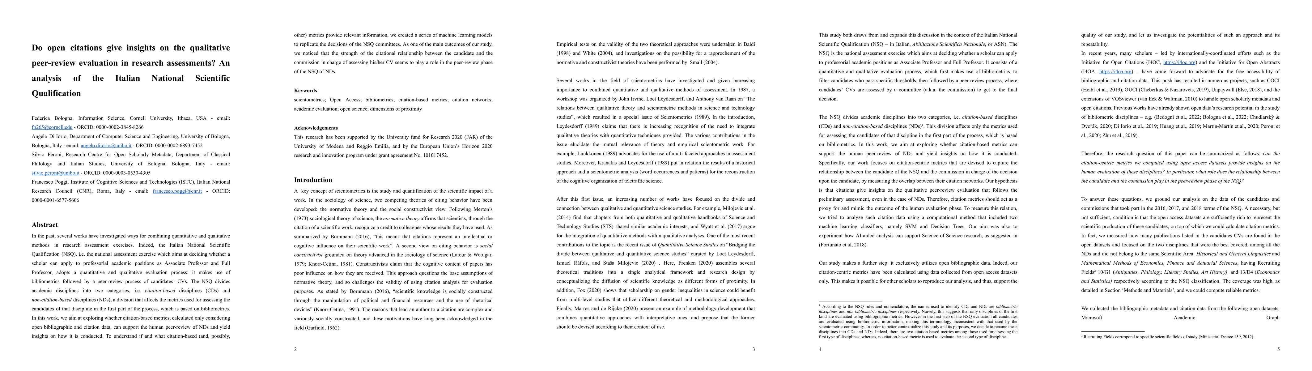 Thumbnail for Do open citations give insights on the qualitative peer-review
  evaluation in research assessments? An analysis of the Italian National
  Scientific Qualification
