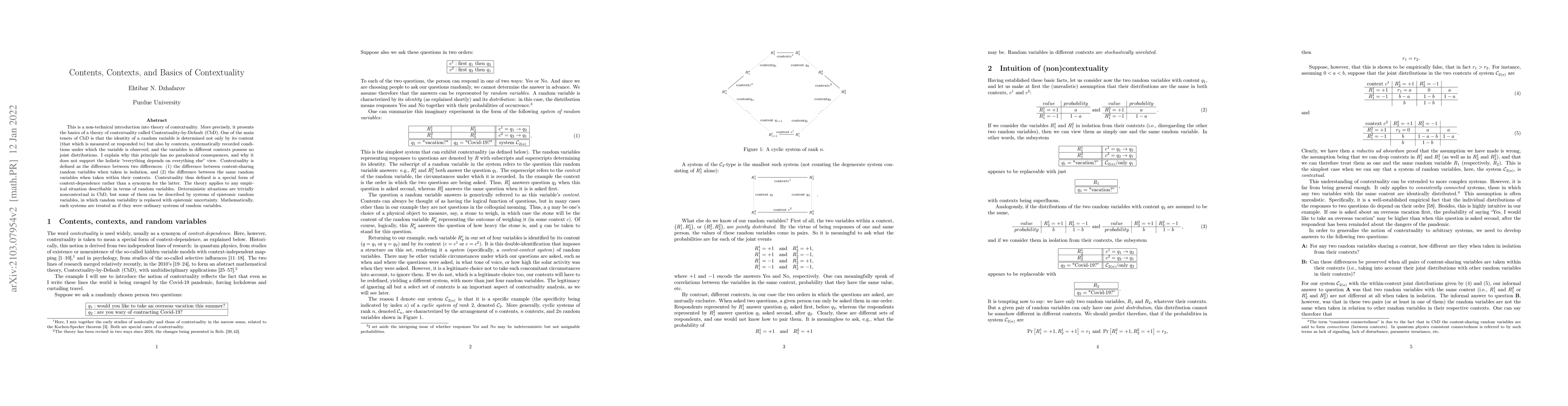 Thumbnail for Contents, Contexts, and Basics of Contextuality