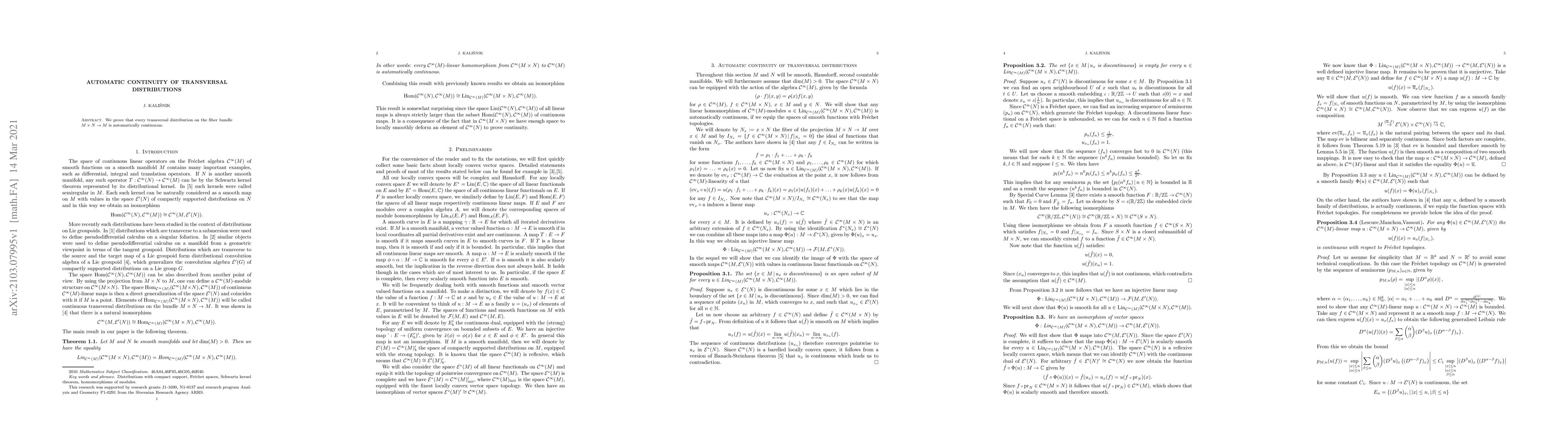 Thumbnail for Automatic continuity of transversal distributions