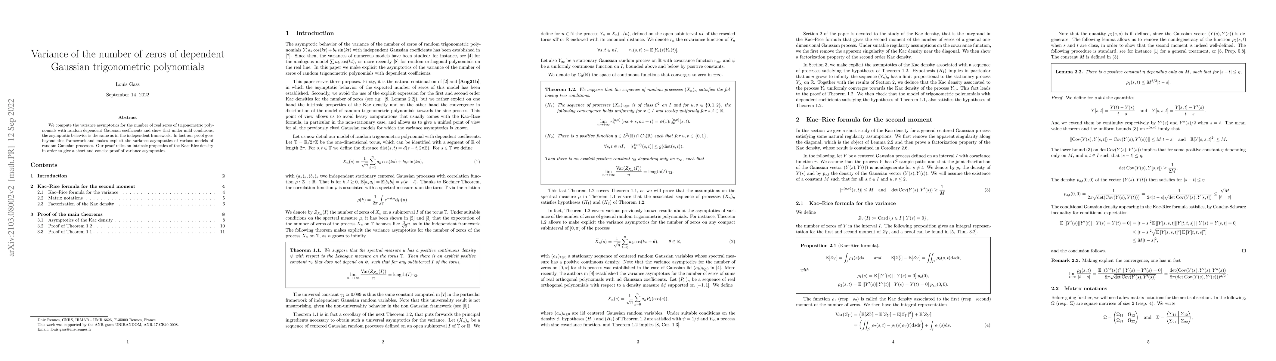Thumbnail for Variance of the number of zeros of dependent Gaussian trigonometric
  polynomials