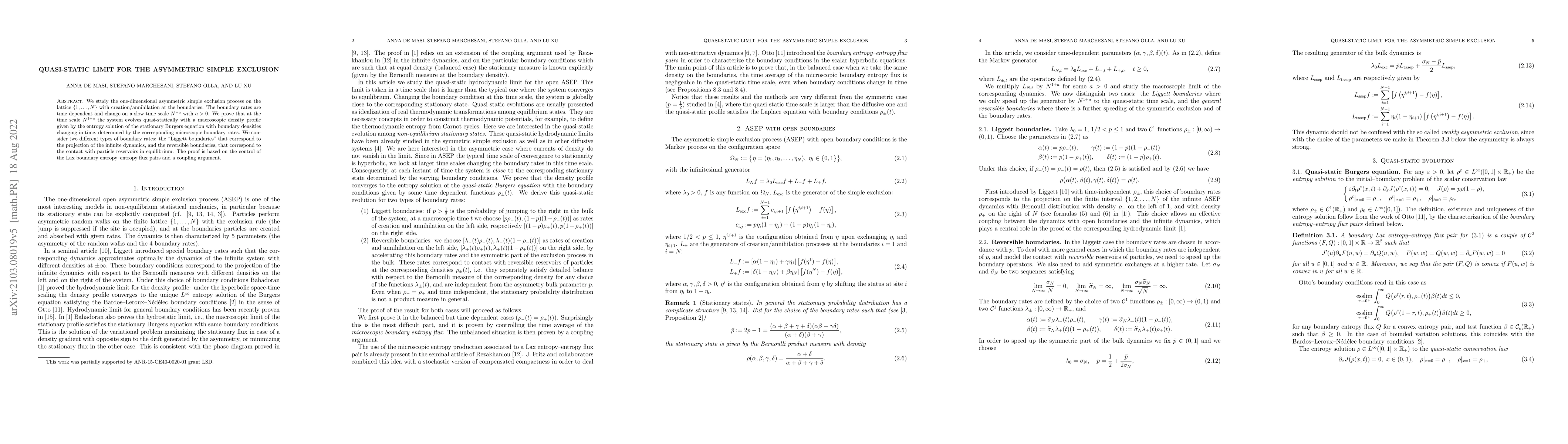 Thumbnail for Quasi-static limit for the asymmetric simple exclusion