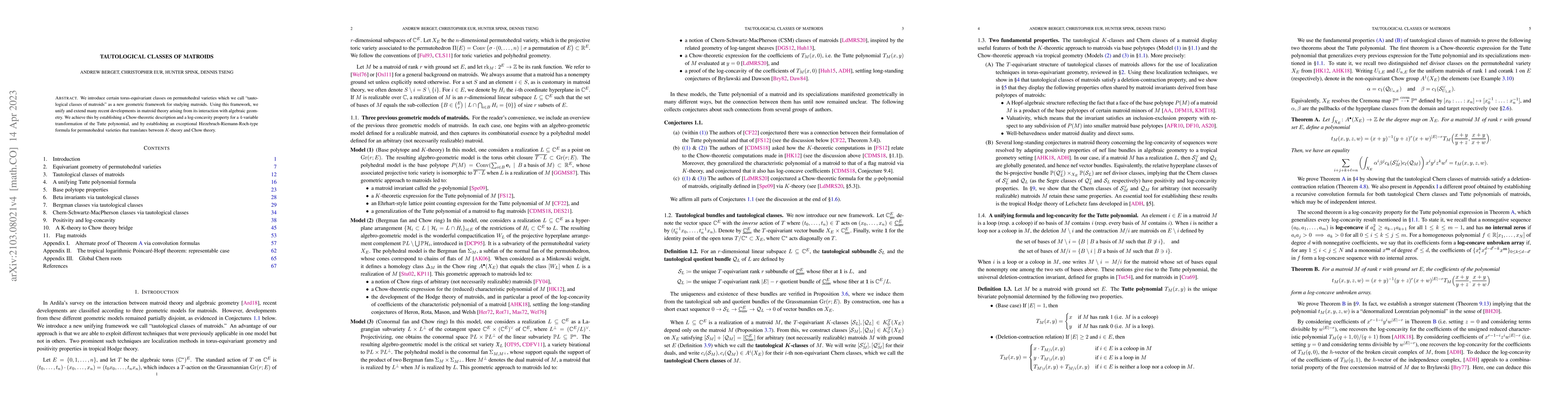 Thumbnail for Tautological classes of matroids