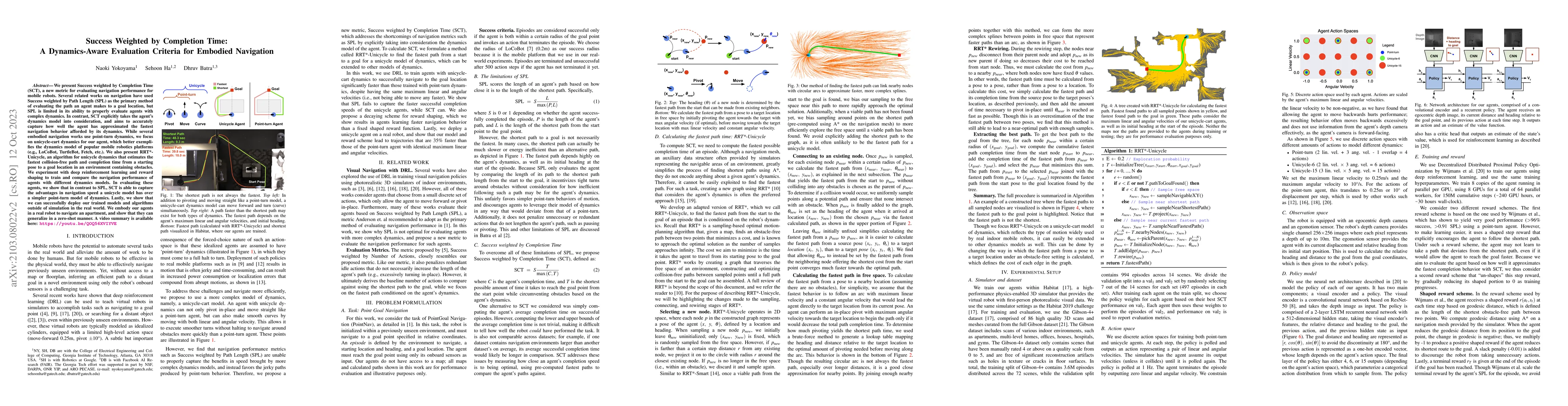 Thumbnail for Success Weighted by Completion Time: A Dynamics-Aware Evaluation
  Criteria for Embodied Navigation