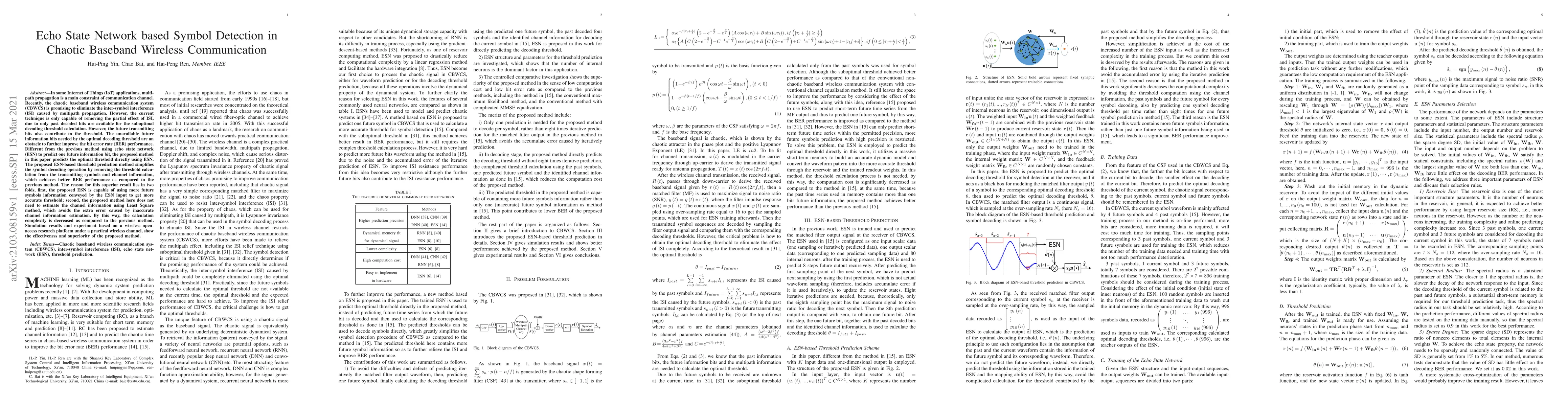 Thumbnail for Echo State Network based Symbol Detection in Chaotic Baseband Wireless
  Communication