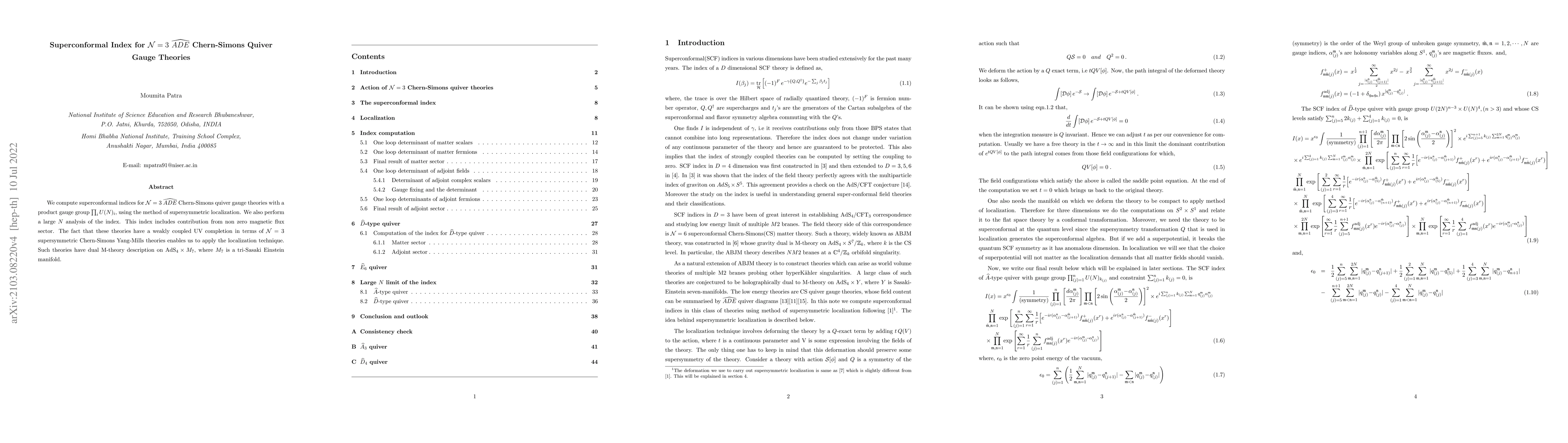Thumbnail for Superconformal Index for $\mathcal{N}=3$ $\hat{ADE}$ Chern-Simons Quiver
  Gauge Theories