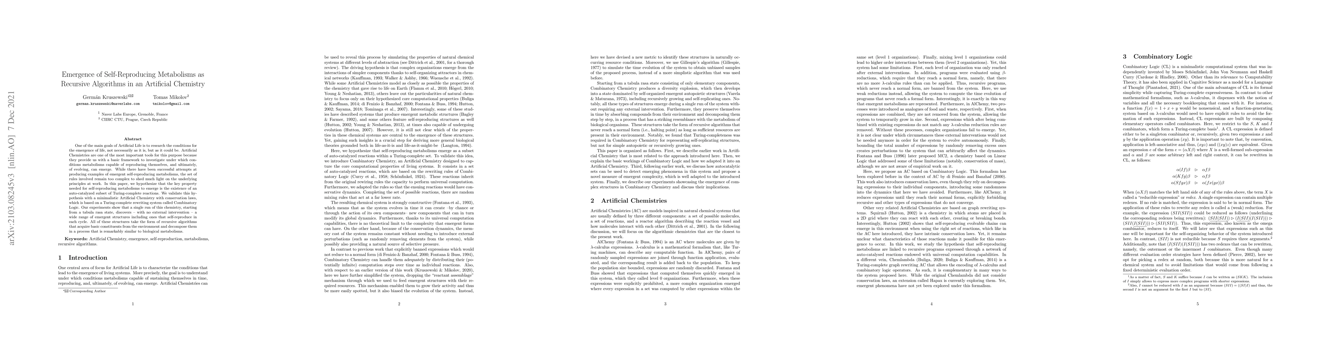 Thumbnail for Emergence of Self-Reproducing Metabolisms as Recursive Algorithms in an
  Artificial Chemistry