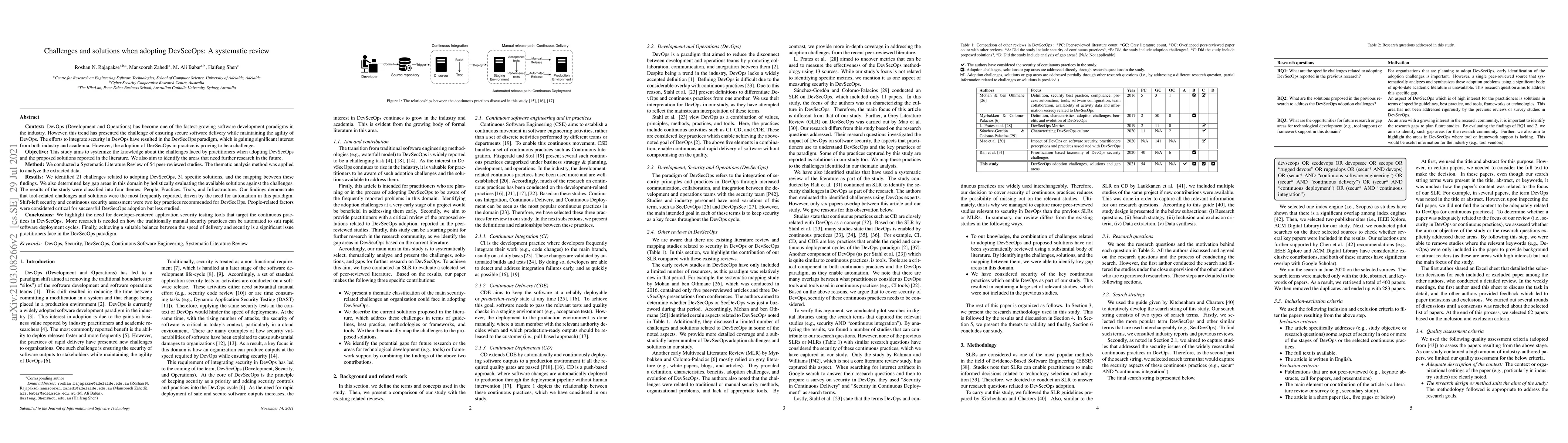 Thumbnail for Challenges and solutions when adopting DevSecOps: A systematic review
