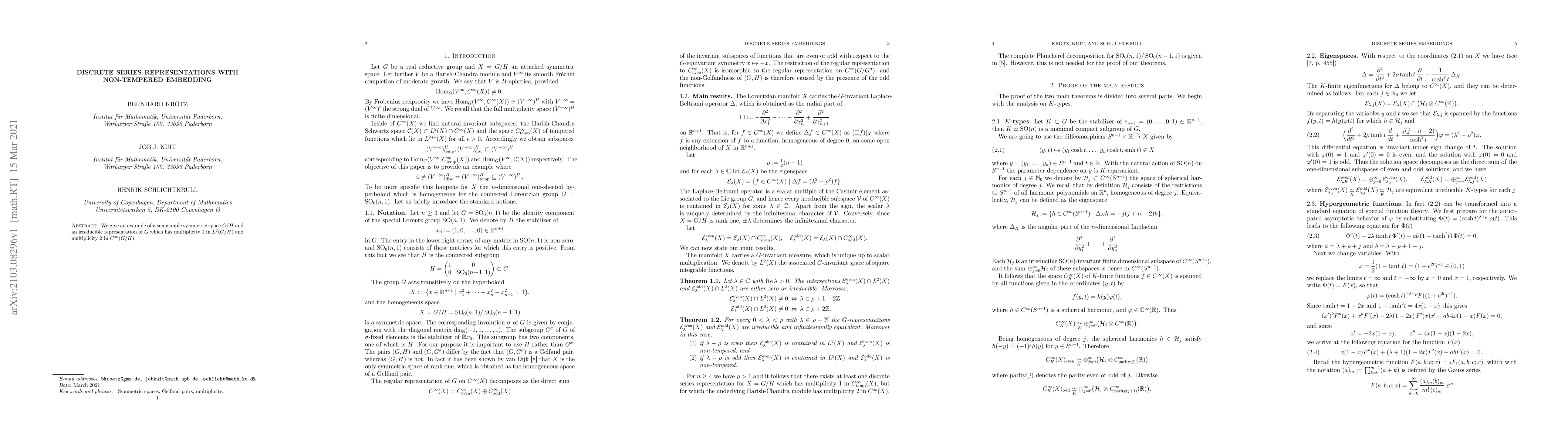 Thumbnail for Discrete series representations with non-tempered embedding