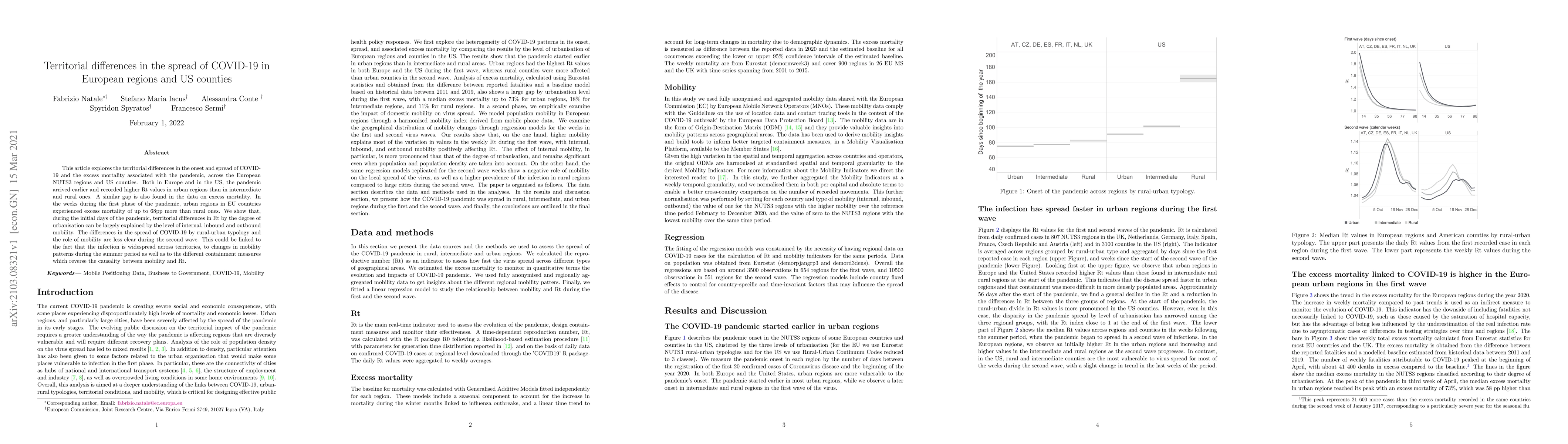 Thumbnail for Territorial differences in the spread of COVID-19 in European regions
  and US counties