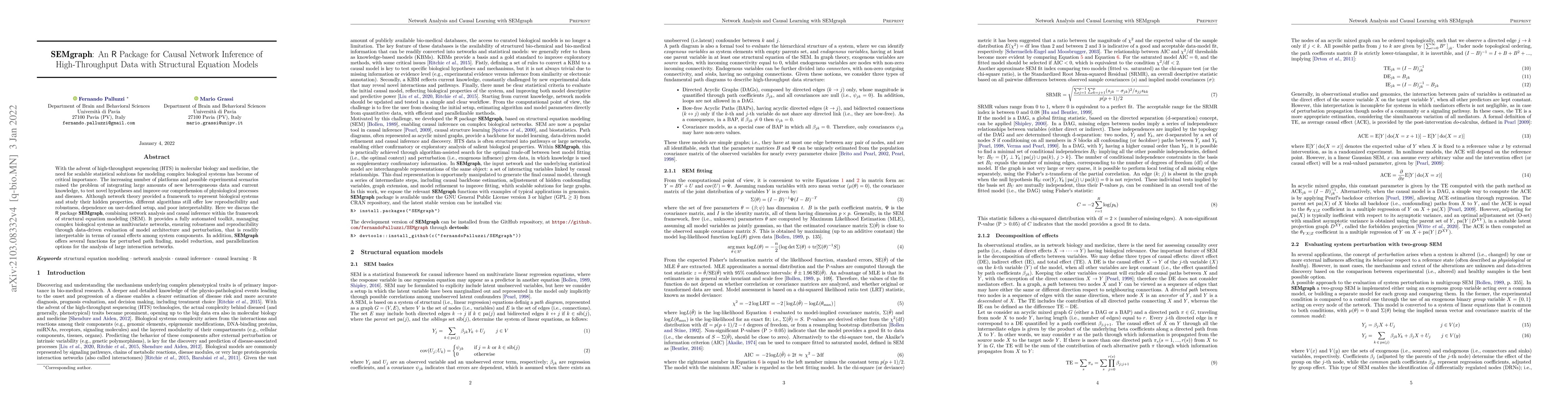 Thumbnail for SEMgraph: An R Package for Causal Network Analysis of High-Throughput
  Data with Structural Equation Models