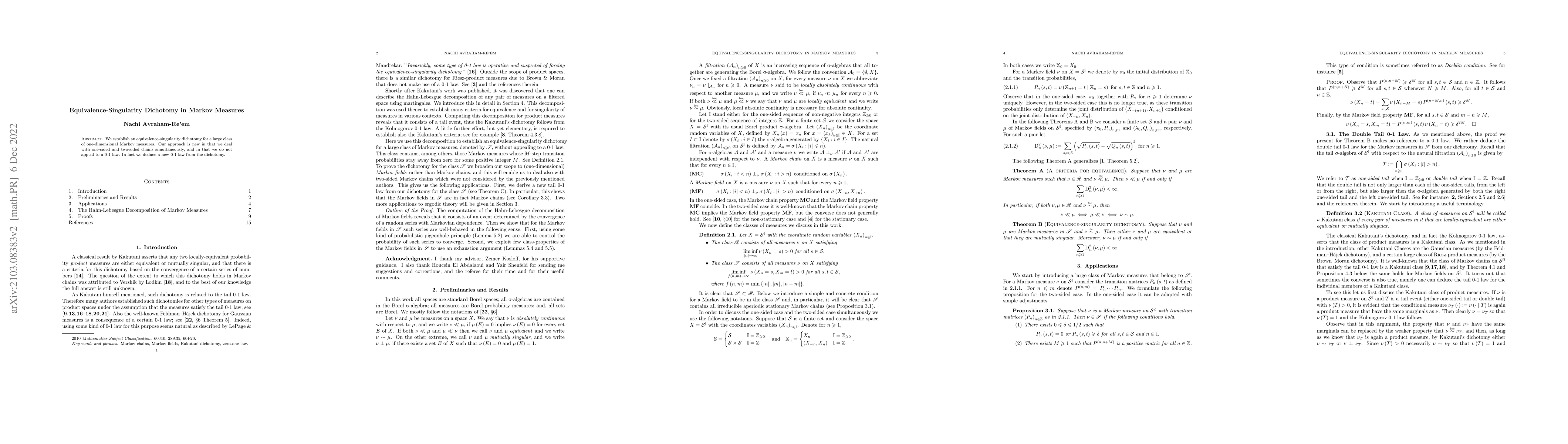 Thumbnail for Equivalence-Singularity Dichotomy in Markov Measures