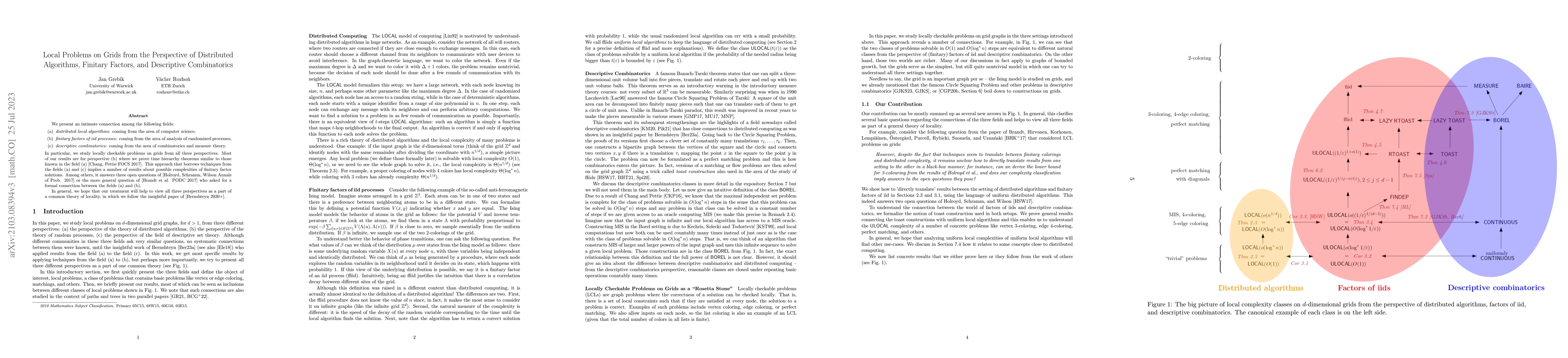 Thumbnail for Local Problems on Grids from the Perspective of Distributed Algorithms,
  Finitary Factors, and Descriptive Combinatorics