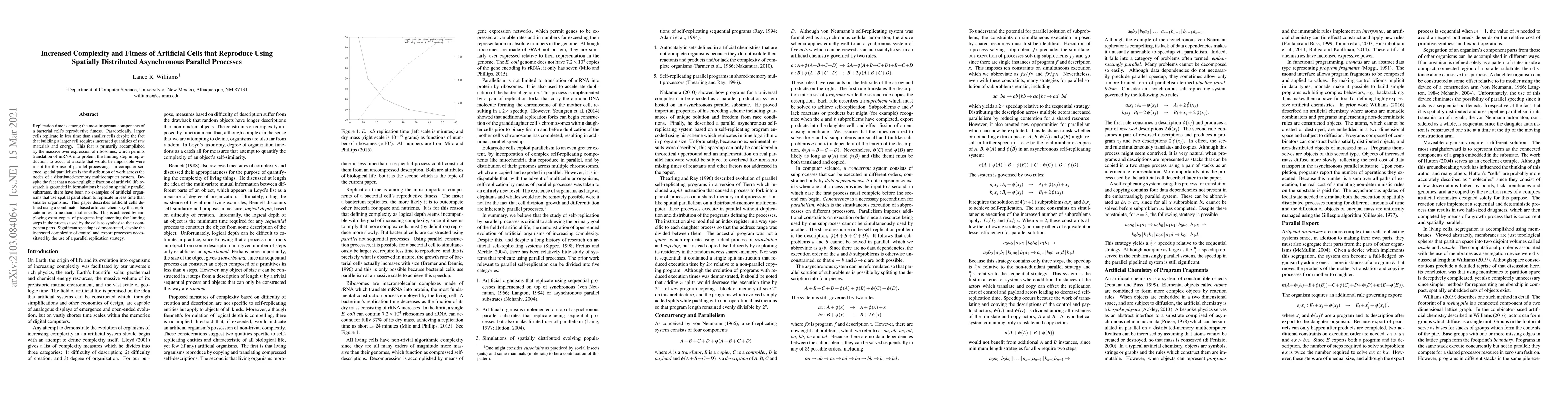 Thumbnail for Increased Complexity and Fitness of Artificial Cells that Reproduce
  Using Spatially Distributed Asynchronous Parallel Processes