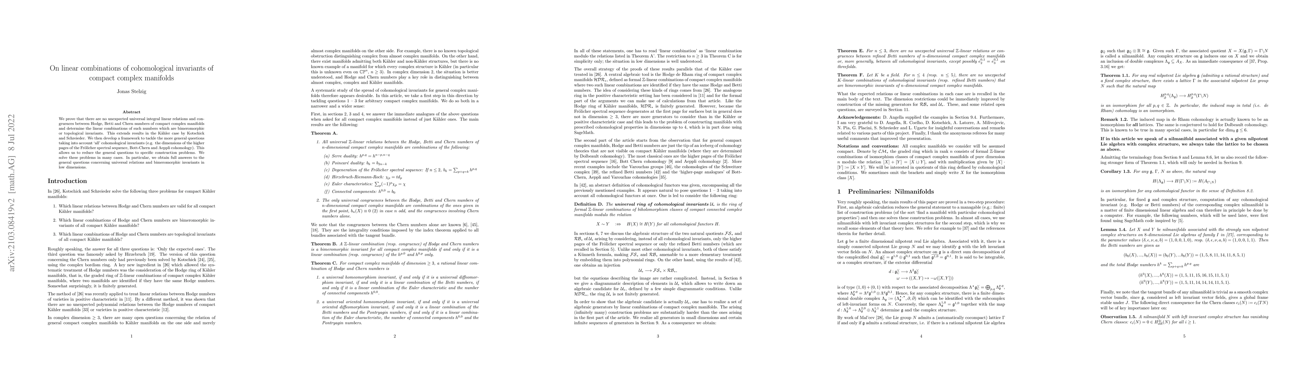 Thumbnail for On linear combinations of cohomological invariants of compact complex
  manifolds
