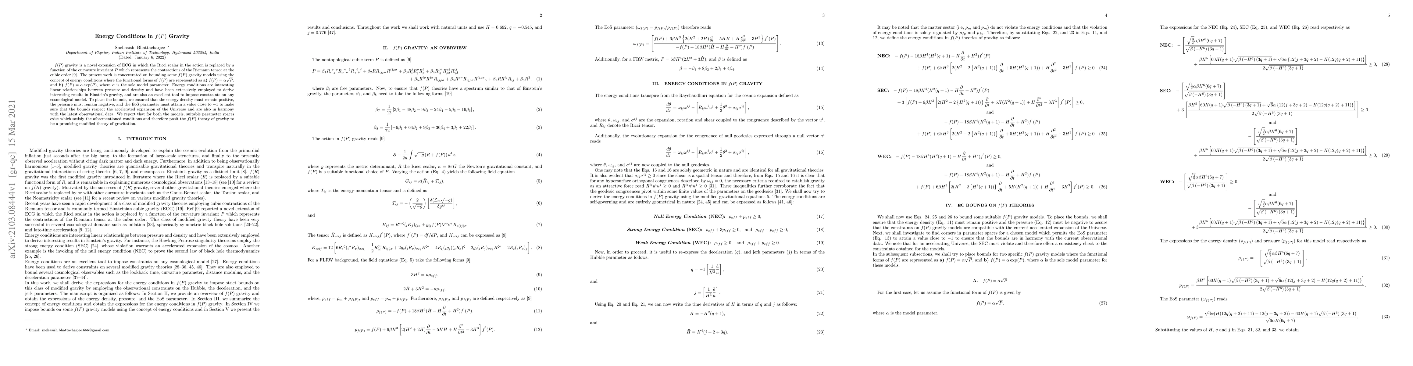 Thumbnail for Energy Conditions in $f(P)$ Gravity