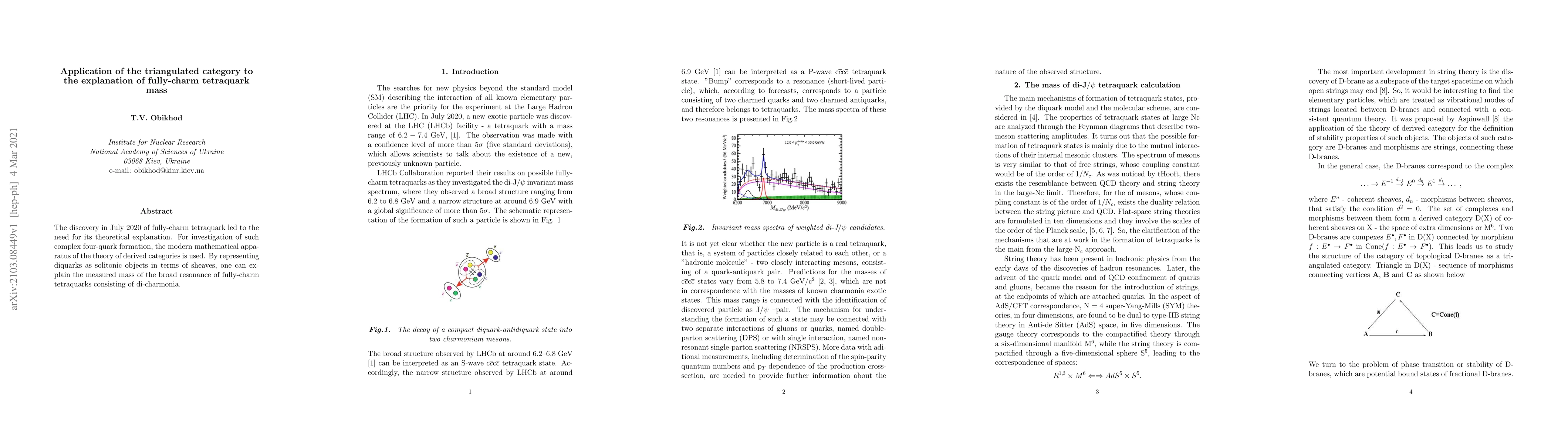 Thumbnail for Application of the triangulated category to the explanation of
  fully-charm tetraquark mass