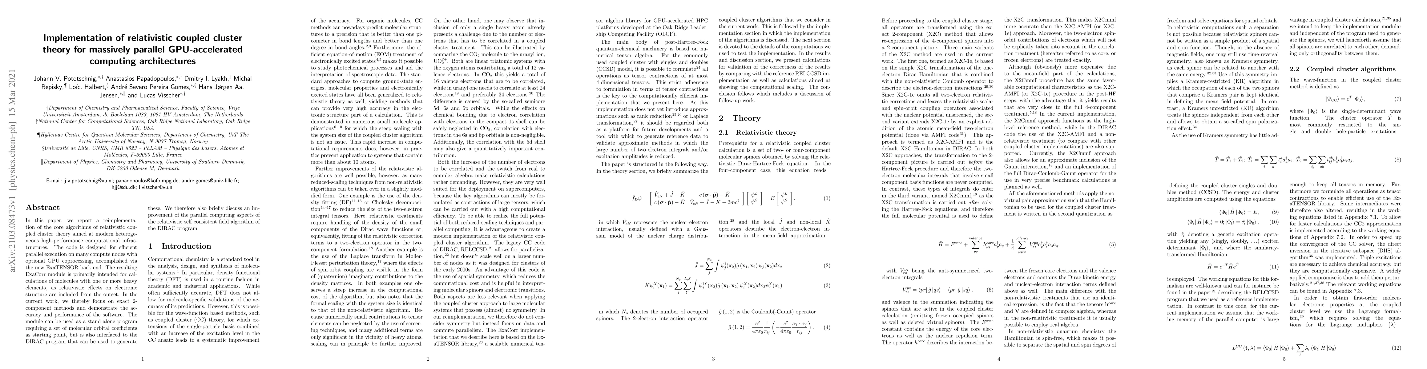 Thumbnail for Implementation of relativistic coupled cluster theory for massively
  parallel GPU-accelerated computing architectures